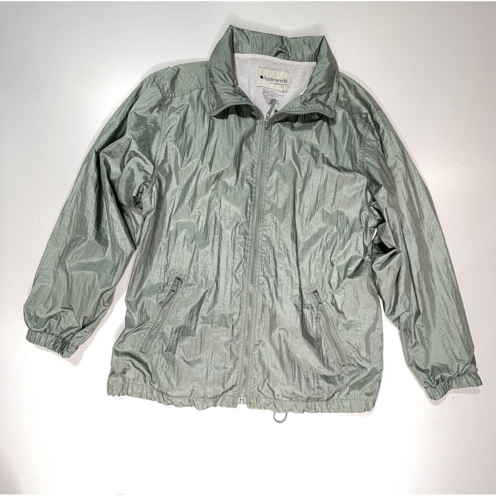 Appleseeds Women's Jacket Size L Green Nylon Zip Up Lightweight Windbreaker